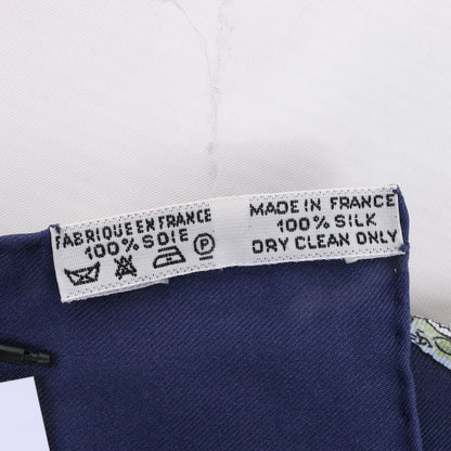 Hermès Carré 90 "Parmi les Fleurs je Compte les Heures" Silk handkerchief in Navy Blue