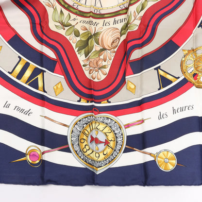 Hermès Carré 90 "Parmi les Fleurs je Compte les Heures" Silk handkerchief in Navy Blue