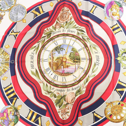 Hermès Carré 90 "Parmi les Fleurs je Compte les Heures" Silk handkerchief in Navy Blue