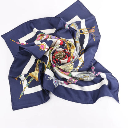 Hermès Carré 90 "Parmi les Fleurs je Compte les Heures" Silk handkerchief in Navy Blue