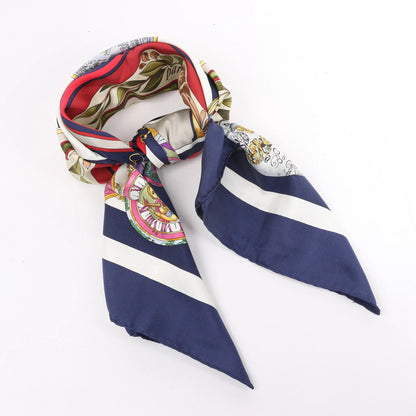 Hermès Carré 90 "Parmi les Fleurs je Compte les Heures" Silk handkerchief in Navy Blue