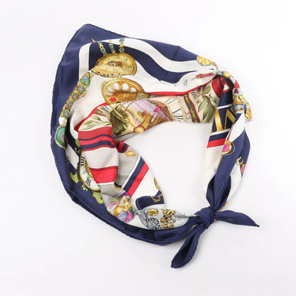 Hermès Carré 90 "Parmi les Fleurs je Compte les Heures" Silk handkerchief in Navy Blue