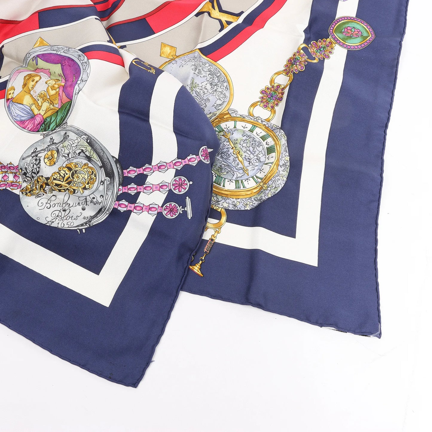 Hermès Carré 90 "Parmi les Fleurs je Compte les Heures" Silk handkerchief in Navy Blue