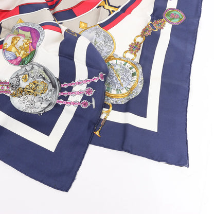 Hermès Carré 90 "Parmi les Fleurs je Compte les Heures" Silk handkerchief in Navy Blue