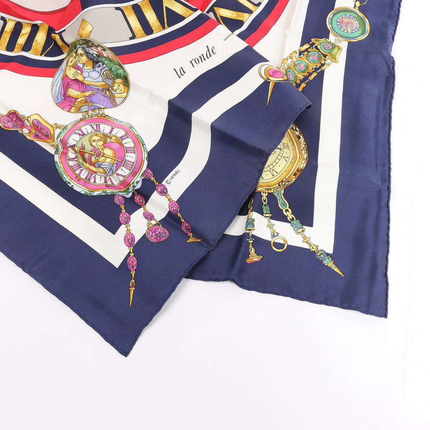 Hermès Carré 90 "Parmi les Fleurs je Compte les Heures" Silk handkerchief in Navy Blue