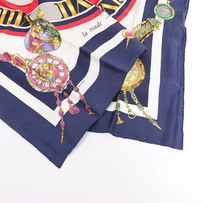 Hermès Carré 90 "Parmi les Fleurs je Compte les Heures" Silk handkerchief in Navy Blue