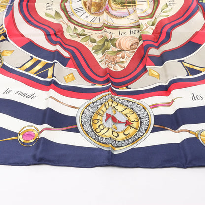Hermès Carré 90 "Parmi les Fleurs je Compte les Heures" Silk handkerchief in Navy Blue