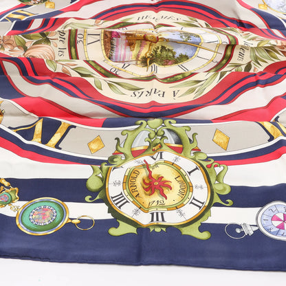 Hermès Carré 90 "Parmi les Fleurs je Compte les Heures" Silk handkerchief in Navy Blue