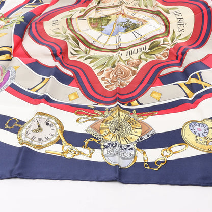 Hermès Carré 90 "Parmi les Fleurs je Compte les Heures" Silk handkerchief in Navy Blue
