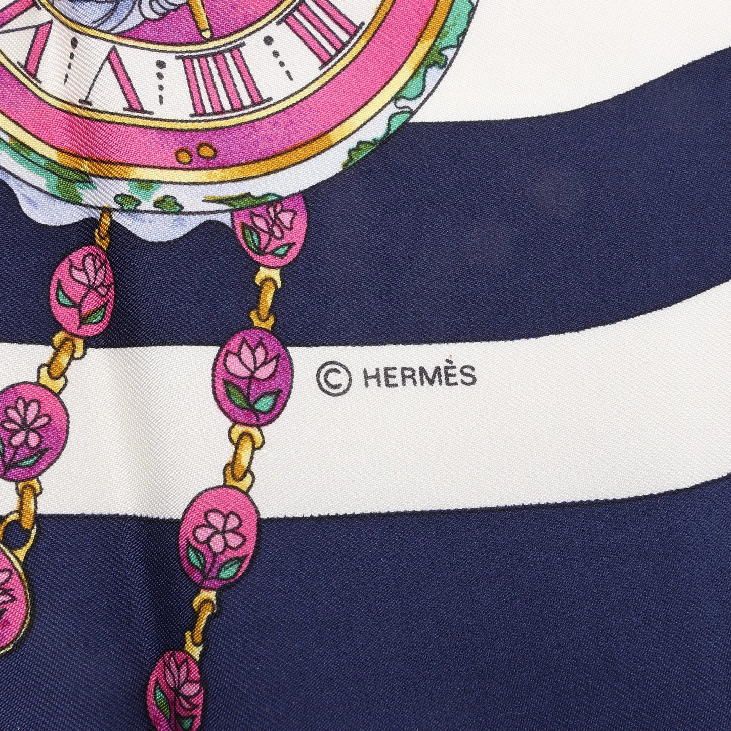 Hermès Carré 90 "Parmi les Fleurs je Compte les Heures" Silk handkerchief in Navy Blue