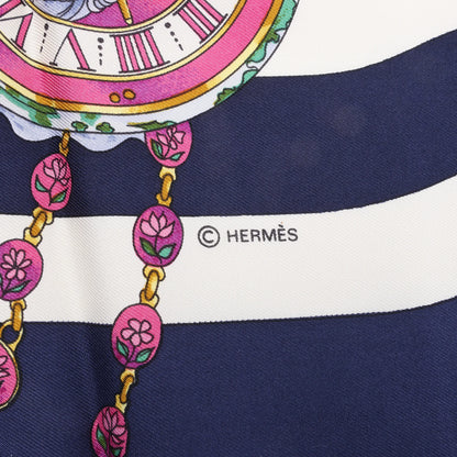 Hermès Carré 90 "Parmi les Fleurs je Compte les Heures" Silk handkerchief in Navy Blue