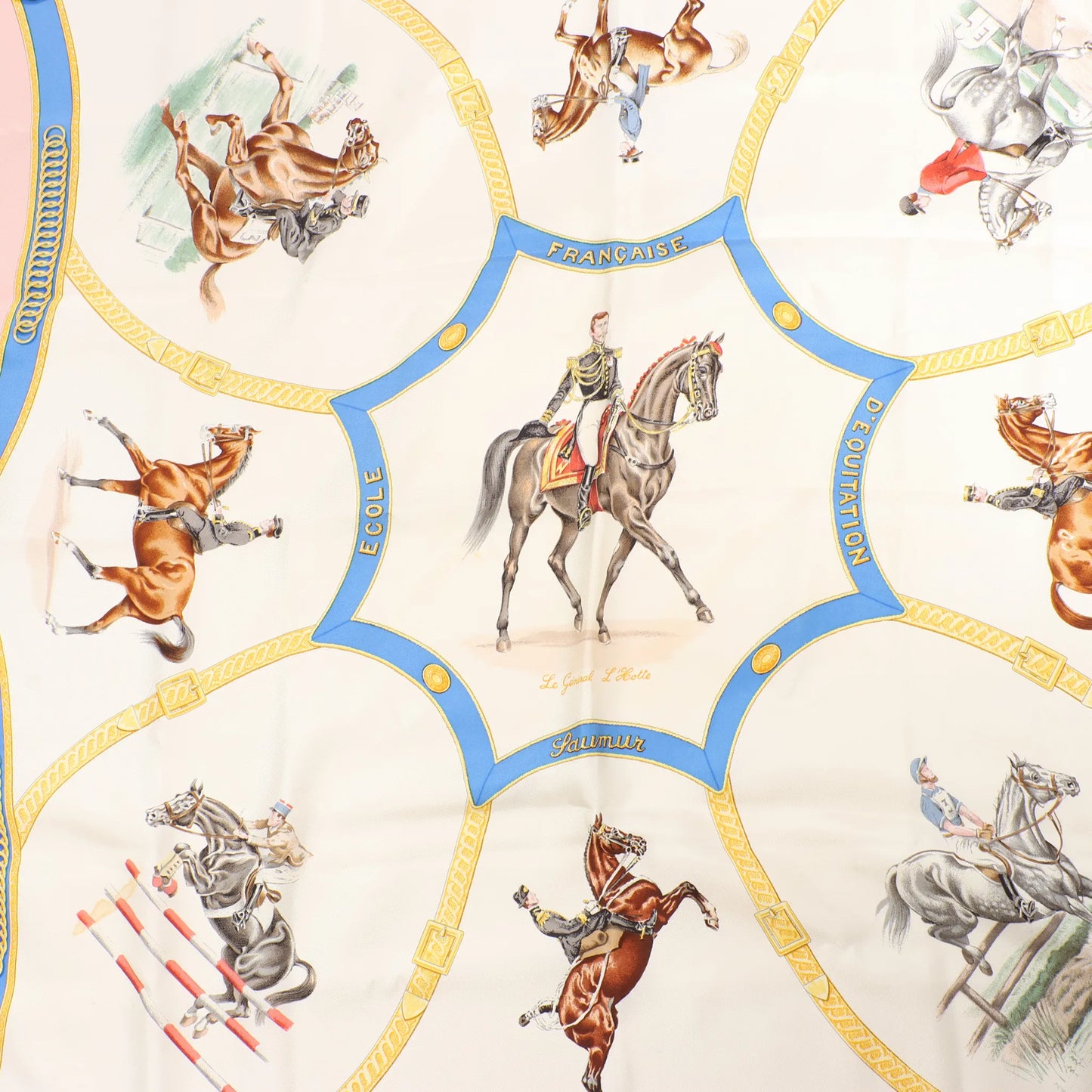 Hermès Carré 90 "Ecole Française d'Equitation" Silk handkerchief in Pink