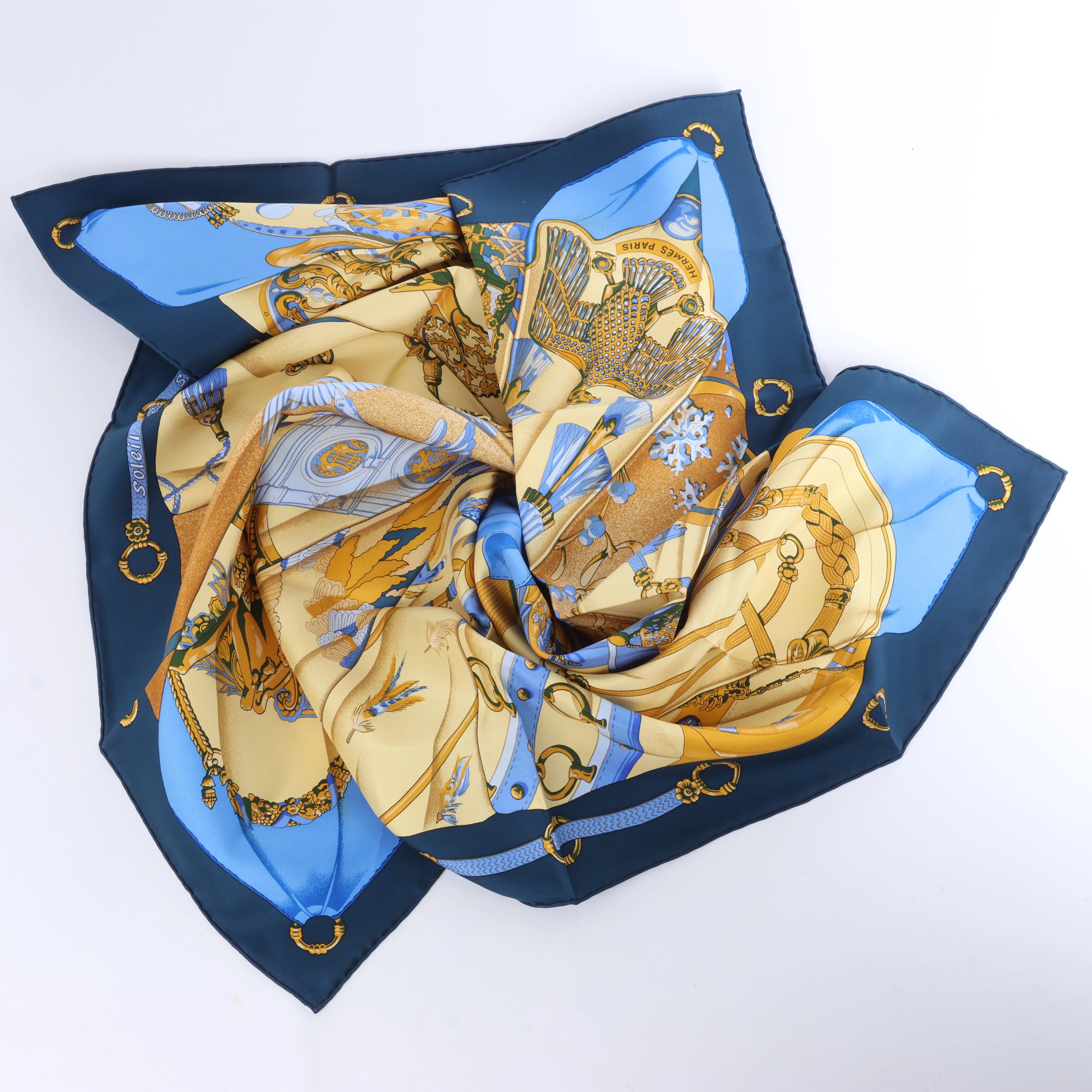 Hermès Carré 90 "Soleil de Soie" Silk handkerchief in Navy Blue