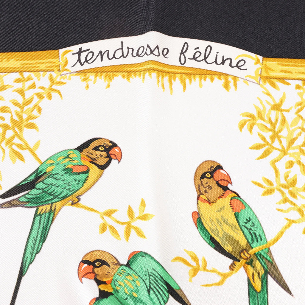 Hermès Carré 90 "tendresse feline" Silk handkerchief in Black x Yellow