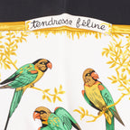 Hermès Carré 90 "tendresse feline" Silk handkerchief in Black x Yellow
