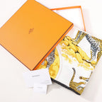 Hermès Carré 90 "tendresse feline" Silk handkerchief in Black x Yellow