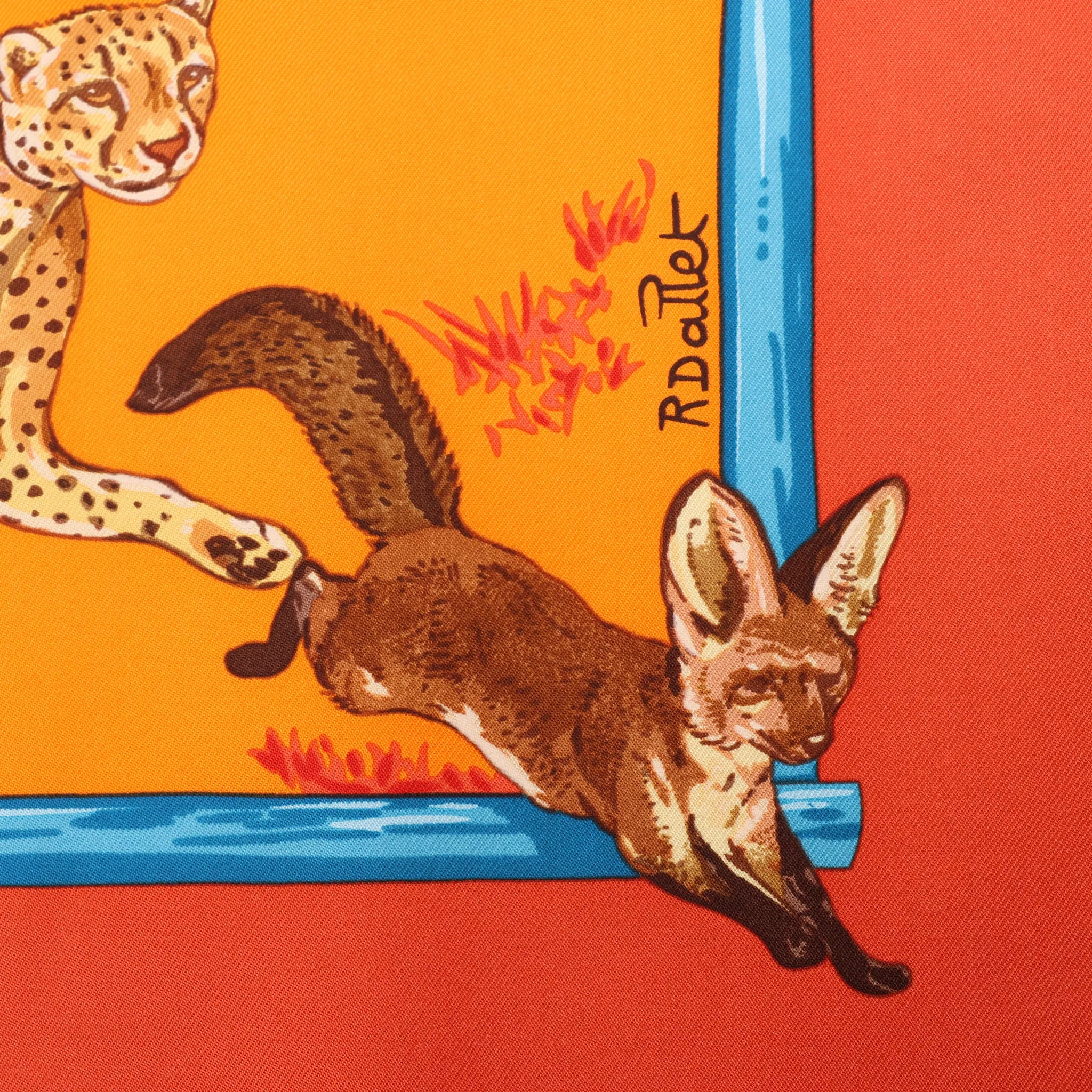 Hermès Carré 90 "Tendresse Feline" Silk handkerchief in Orange