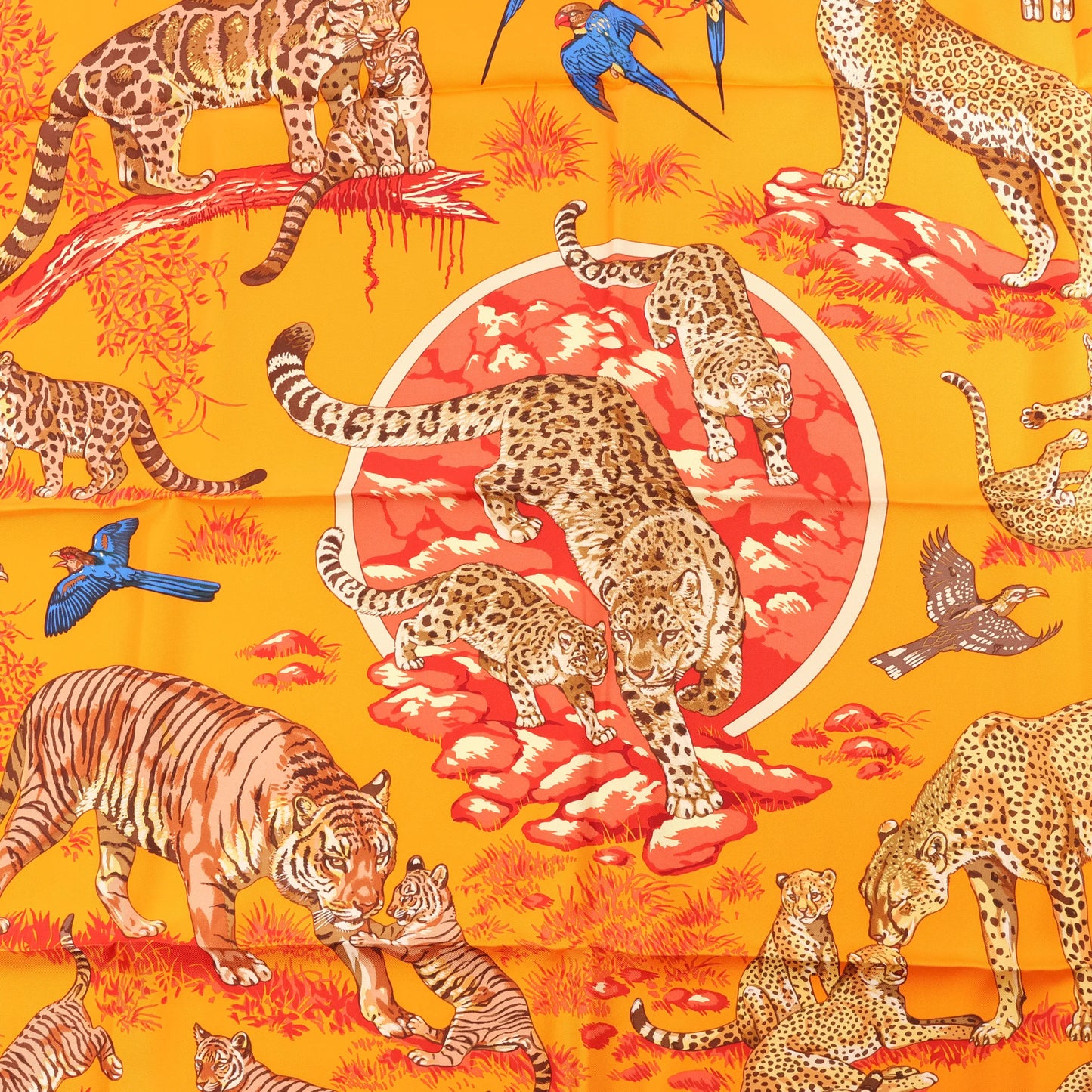 Hermès Carré 90 "Tendresse Feline" Silk handkerchief in Orange