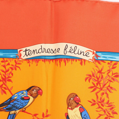 Hermès Carré 90 "Tendresse Feline" Silk handkerchief in Orange