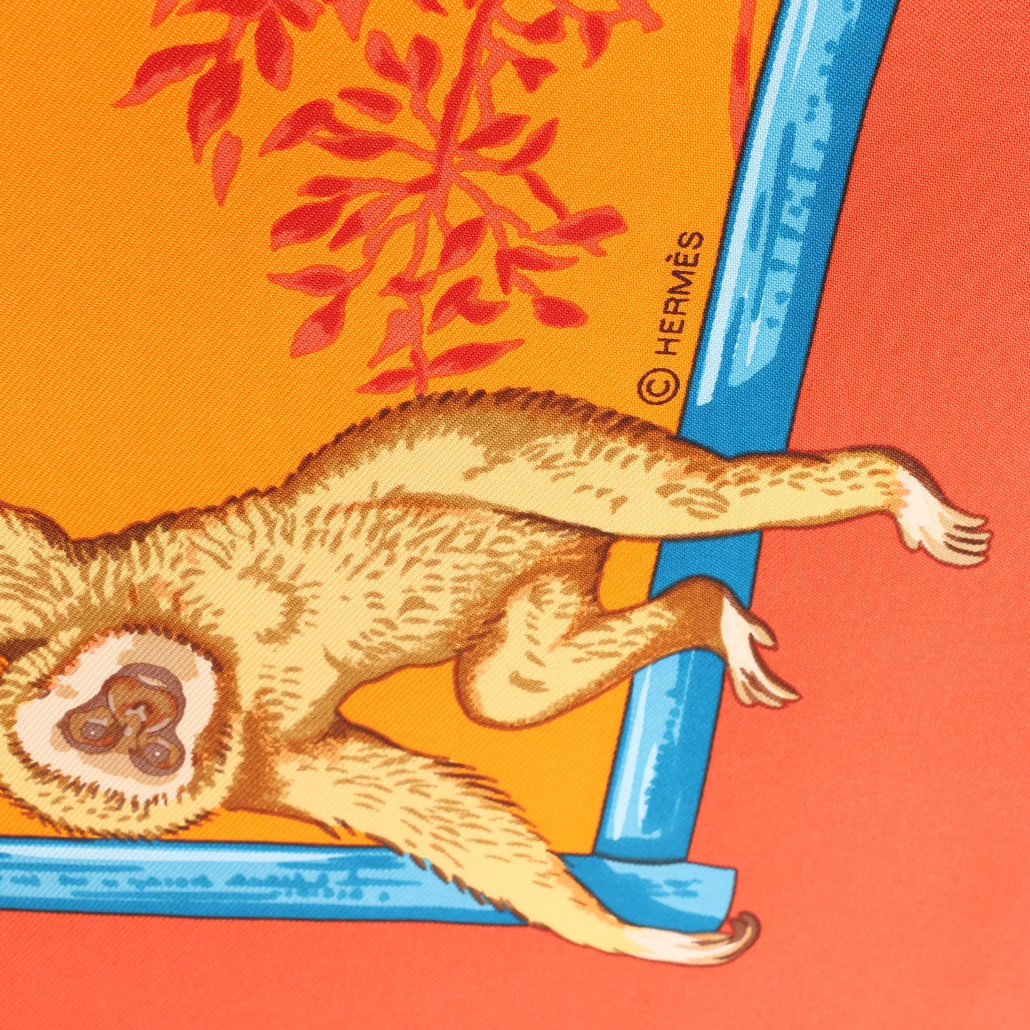 Hermès Carré 90 "Tendresse Feline" Silk handkerchief in Orange