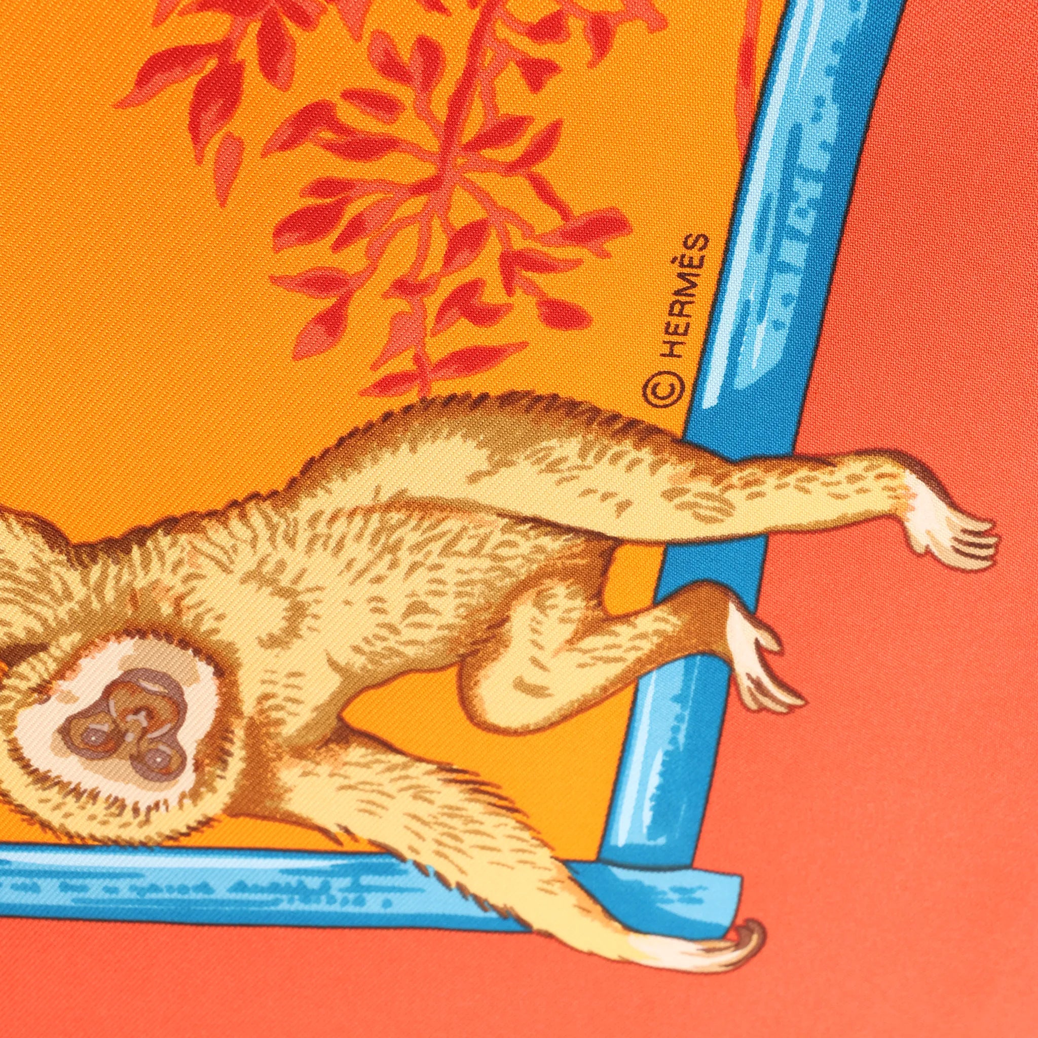 Hermès Carré 90 "Tendresse Feline" Silk handkerchief in Orange