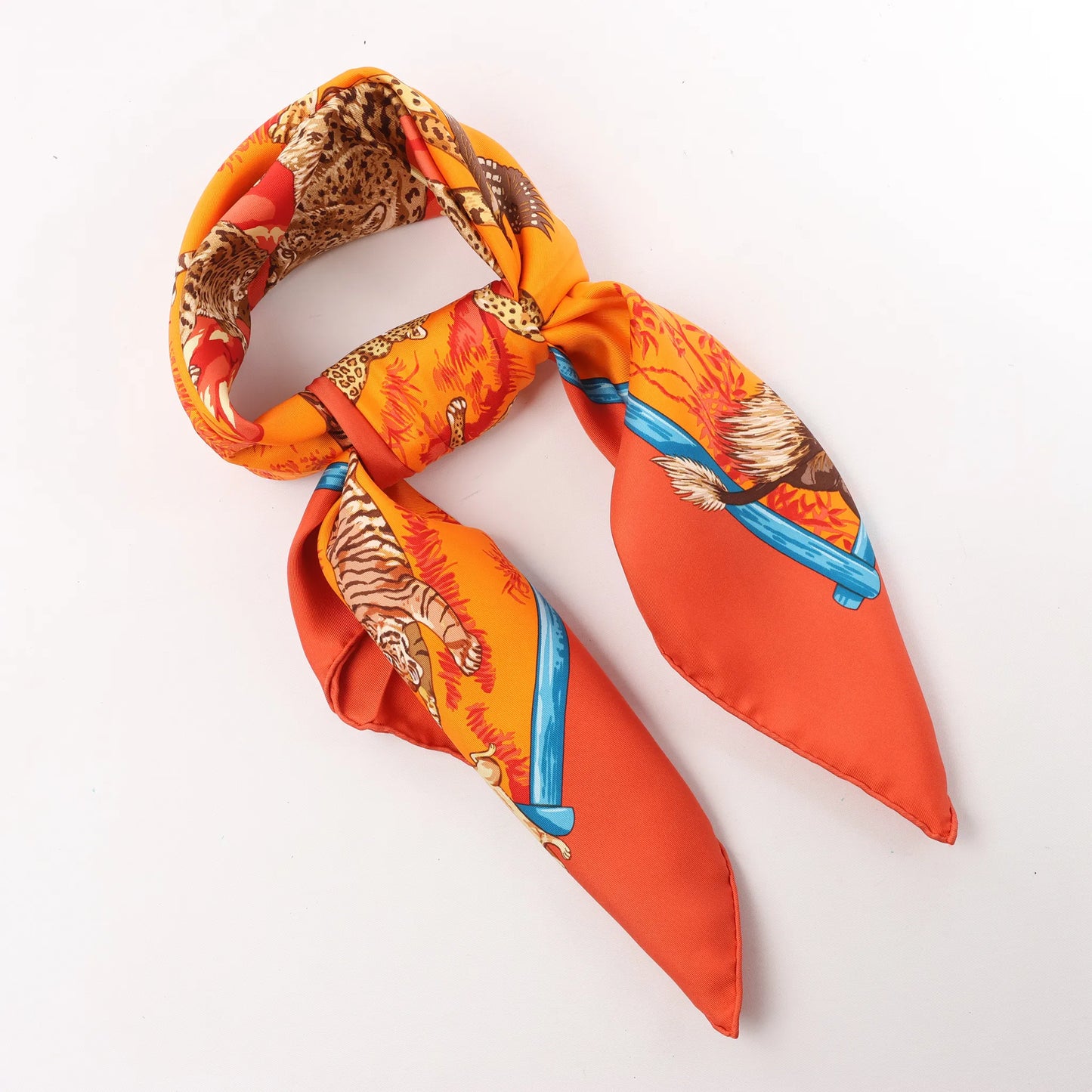 Hermès Carré 90 "Tendresse Feline" Silk handkerchief in Orange