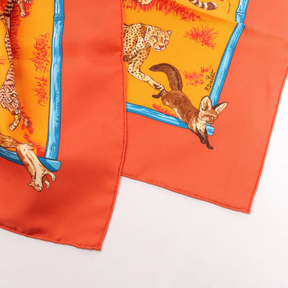 Hermès Carré 90 "Tendresse Feline" Silk handkerchief in Orange