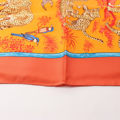 Hermès Carré 90 "Tendresse Feline" Silk handkerchief in Orange