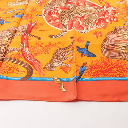 Hermès Carré 90 "Tendresse Feline" Silk handkerchief in Orange
