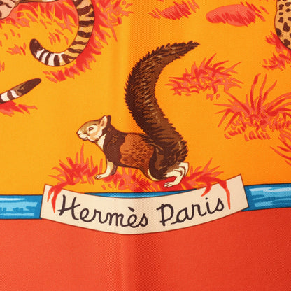 Hermès Carré 90 "Tendresse Feline" Silk handkerchief in Orange