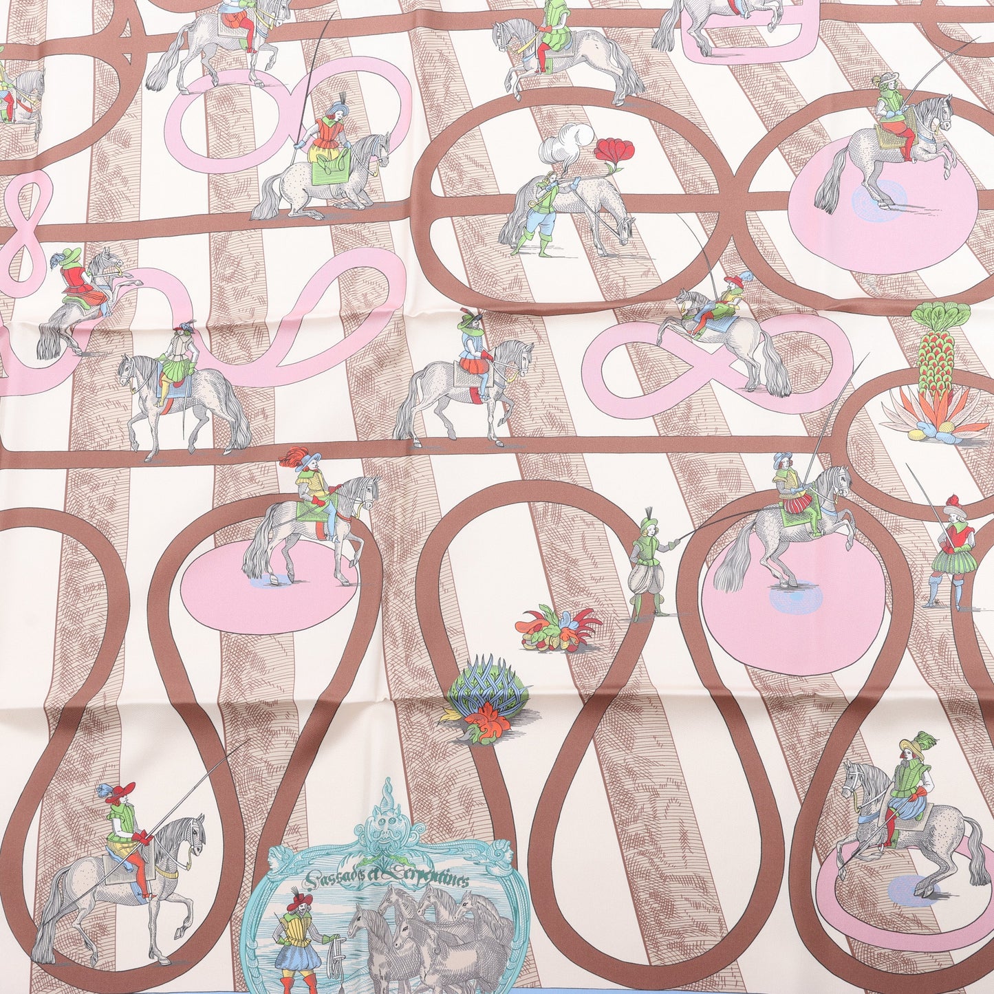 Hermès Carré Double face 90 "Passard D Serpentin" 100% Silk Scarf in Brown x Green