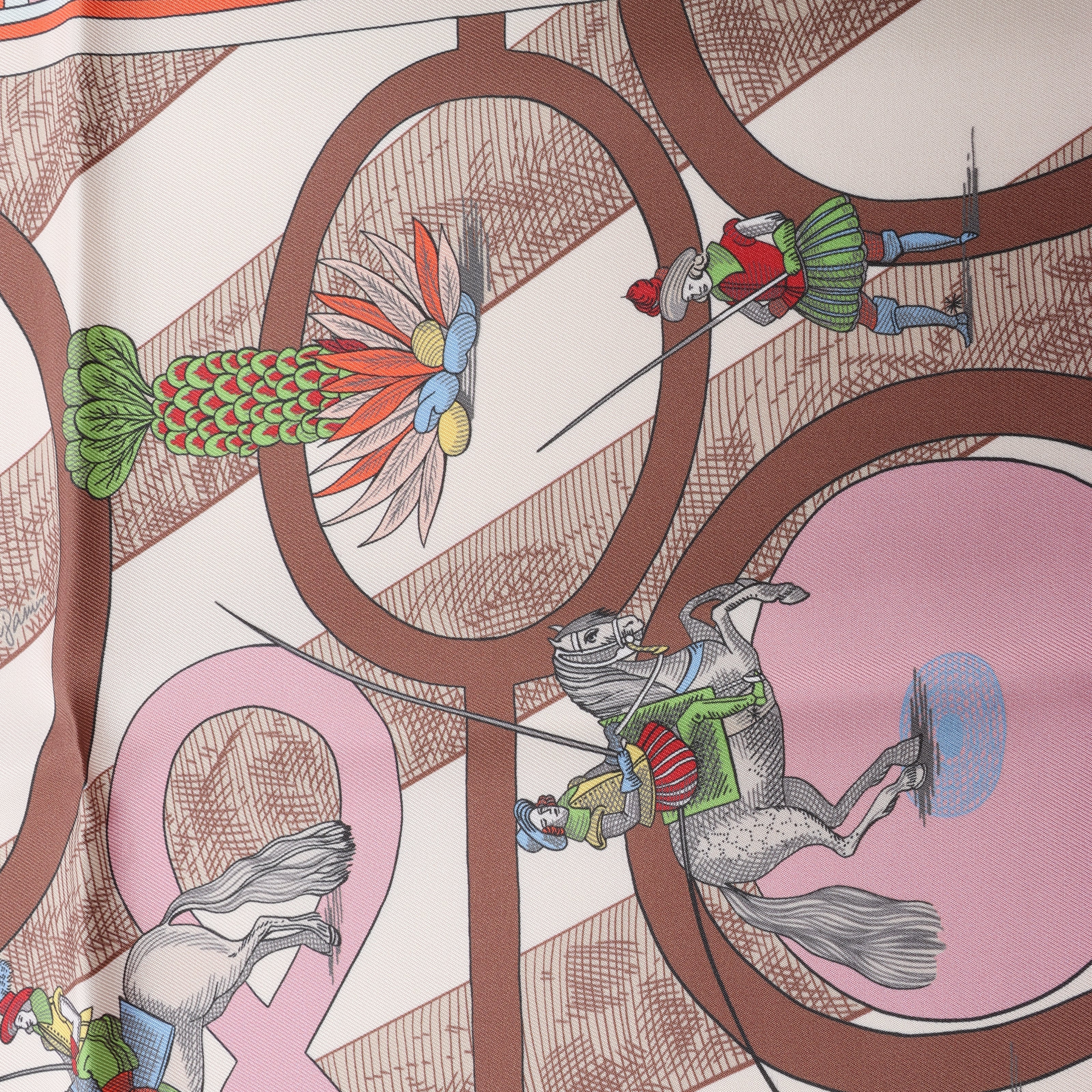 Hermès Carré Double face 90 "Passard D Serpentin" Silk Scarf in Brown x Green