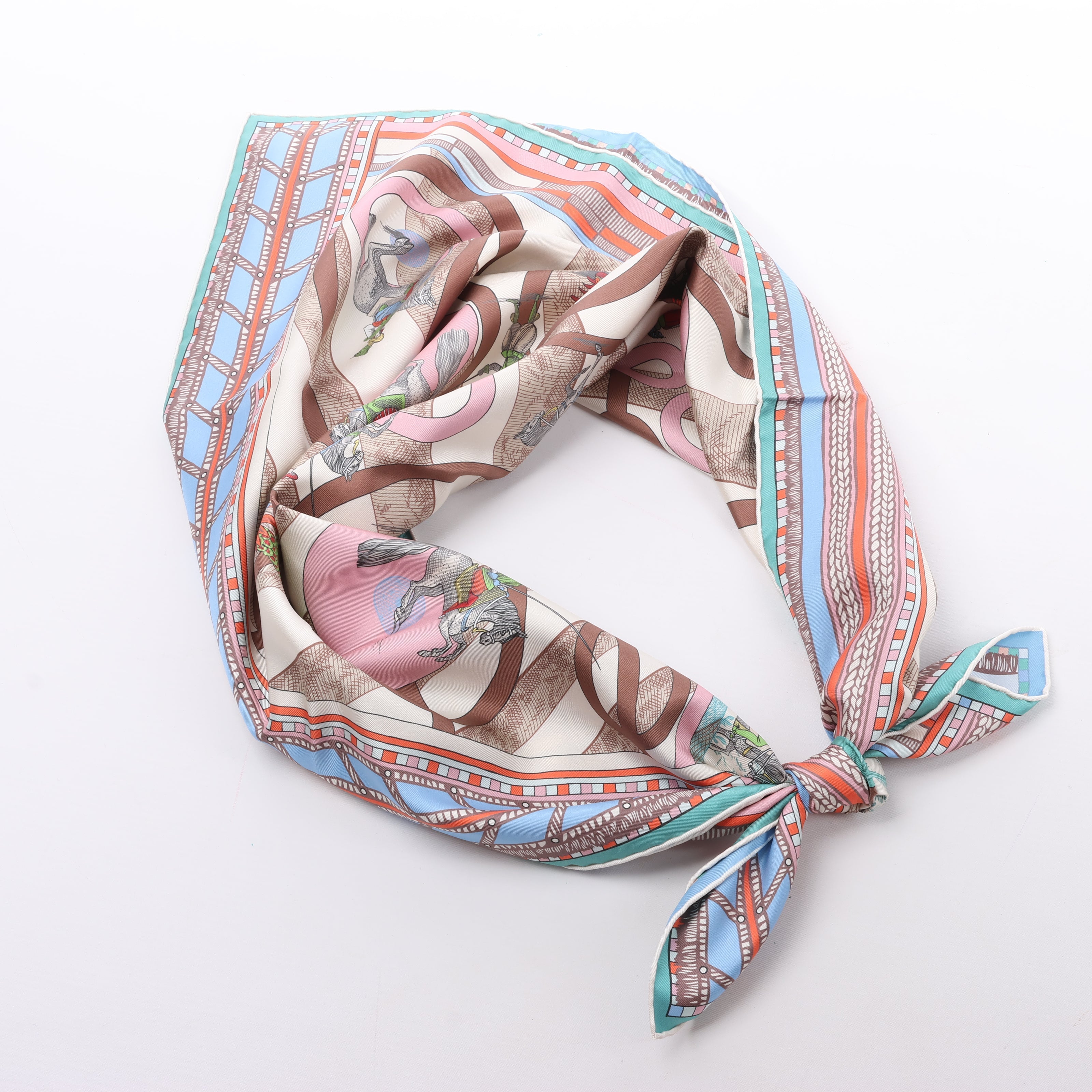 Hermès Carré Double face 90 "Passard D Serpentin" Silk Scarf in Brown x Green