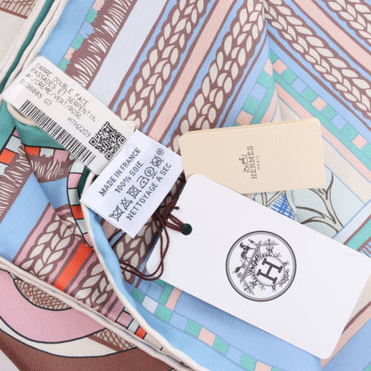 Hermès Carré Double face 90 "Passard D Serpentin" 100% Soie Écharpe en Marron x Vert