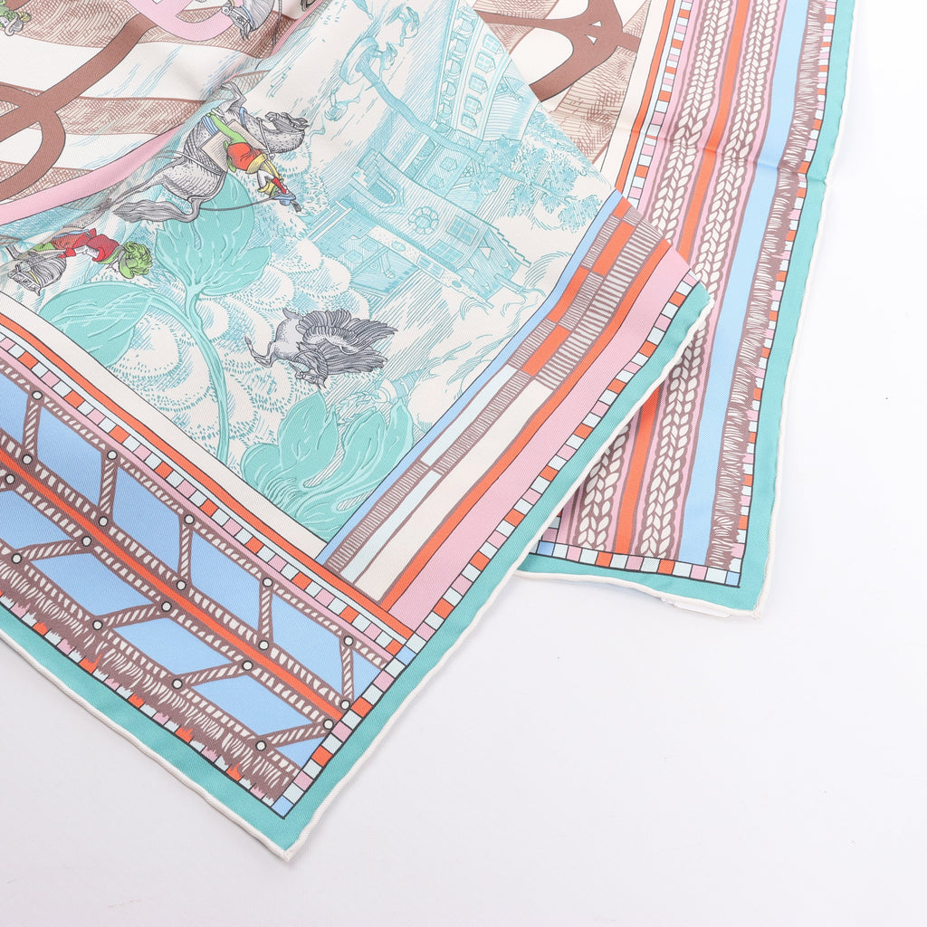 Hermès Carré Double face 90 "Passard D Serpentin" Silk Scarf in Brown x Green