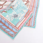 Hermès Carré Double face 90 "Passard D Serpentin" Silk Scarf in Brown x Green