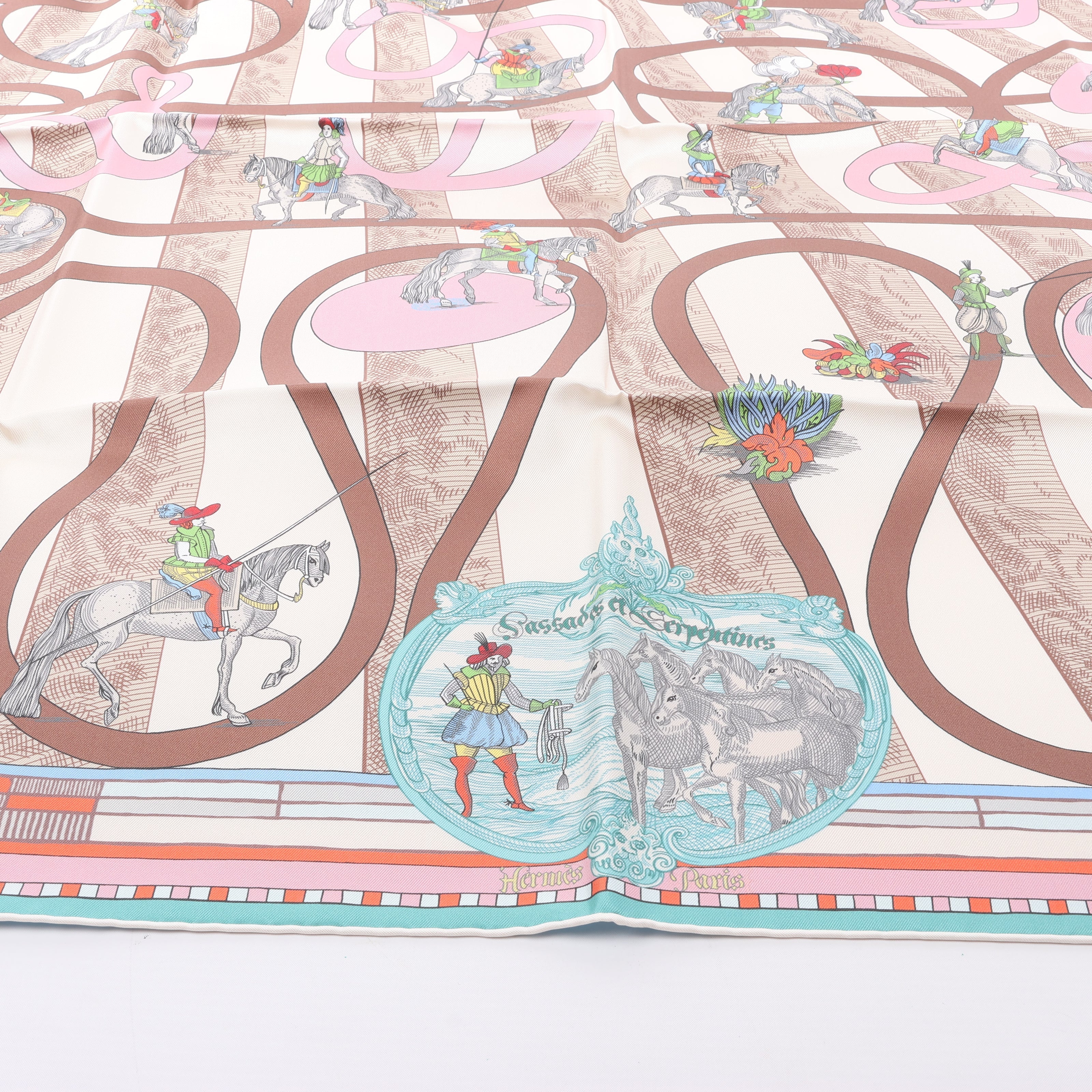 Hermès Carré Double face 90 "Passard D Serpentin" Silk Scarf in Brown x Green
