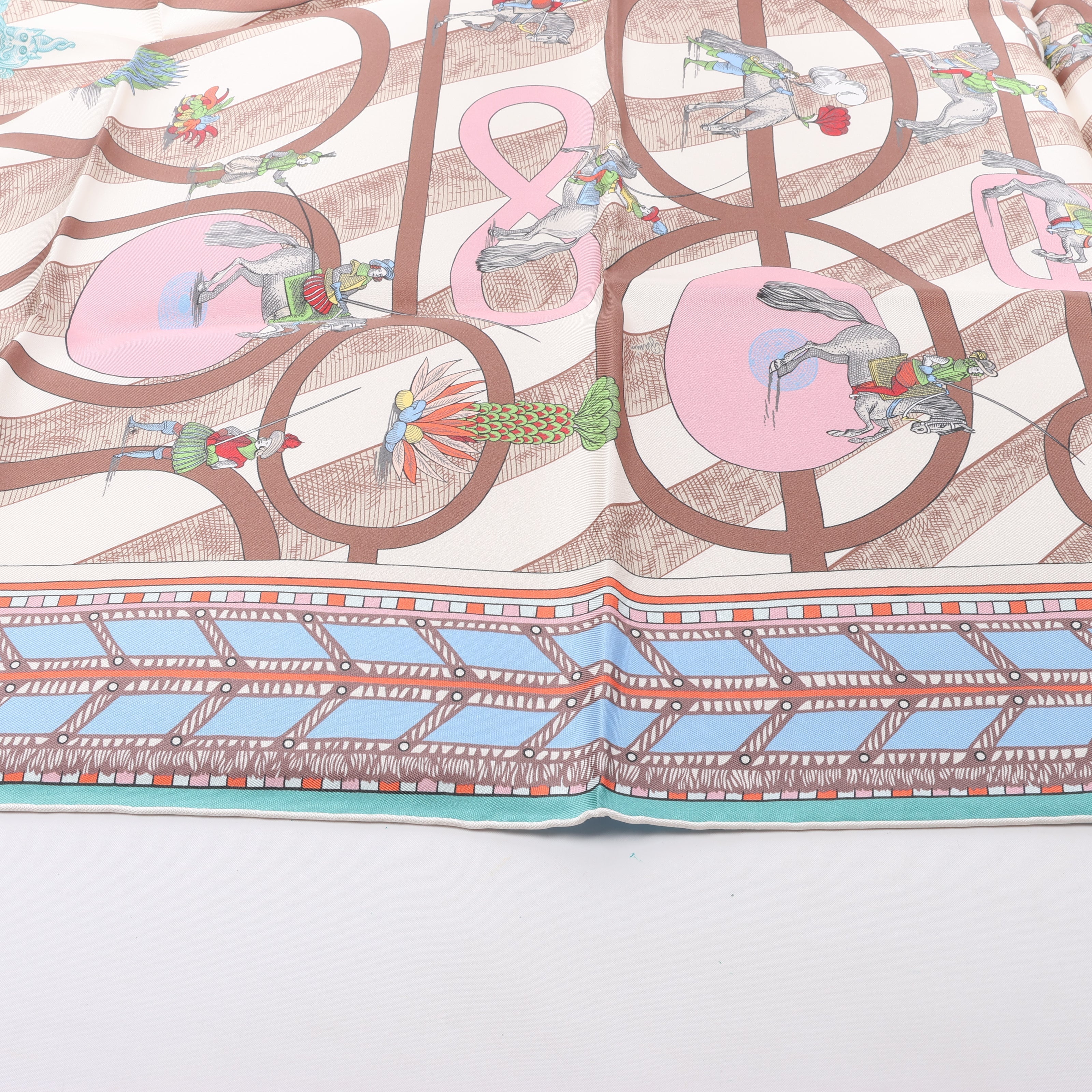Hermès Carré Double face 90 "Passard D Serpentin" Silk Scarf in Brown x Green