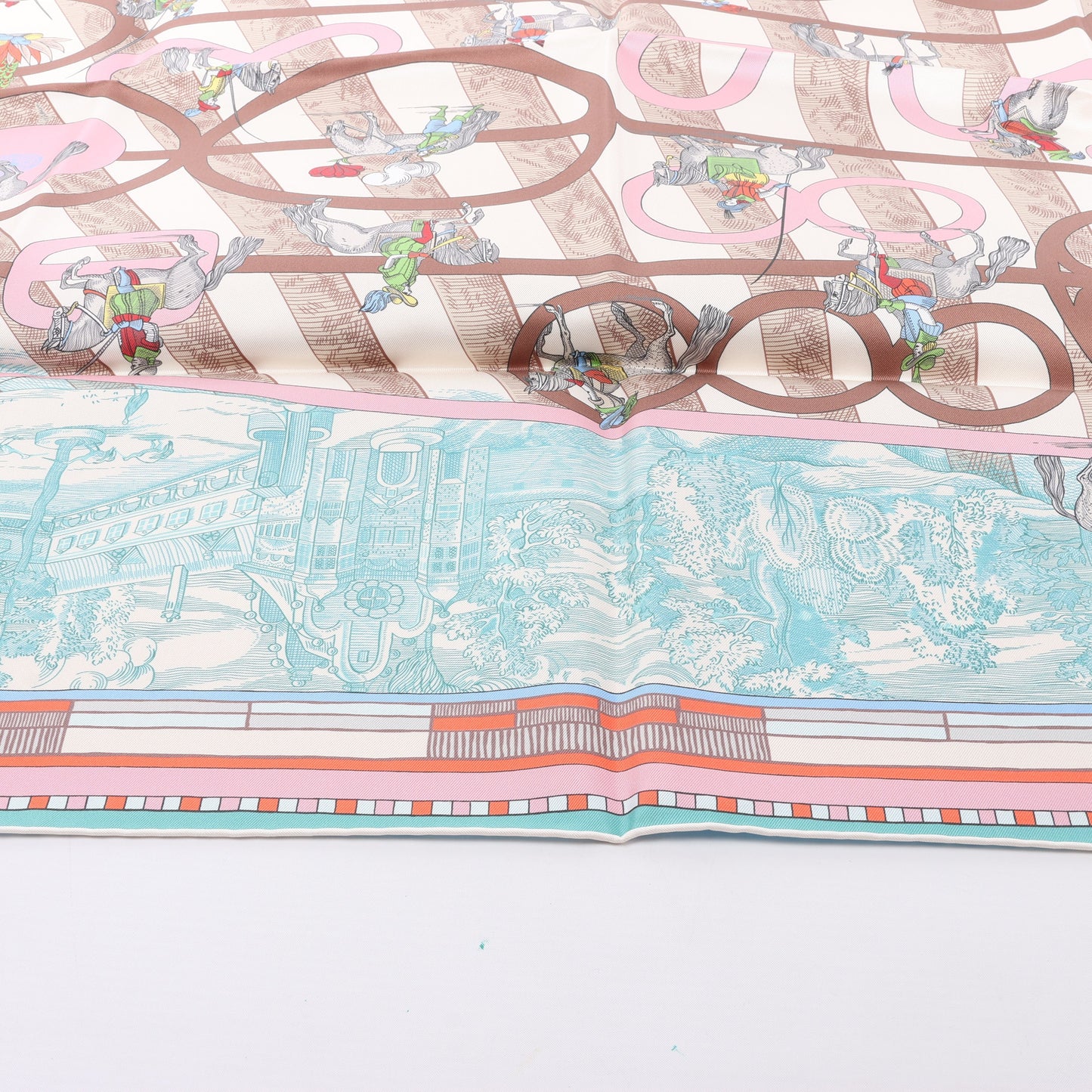 Hermès Carré Double face 90 "Passard D Serpentin" 100% Silk Scarf in Brown x Green