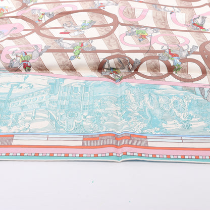 Hermès Carré Double face 90 "Passard D Serpentin" 100% Silk Scarf in Brown x Green