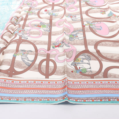 Hermès Carré Double face 90 "Passard D Serpentin" 100% Silk Scarf in Brown x Green