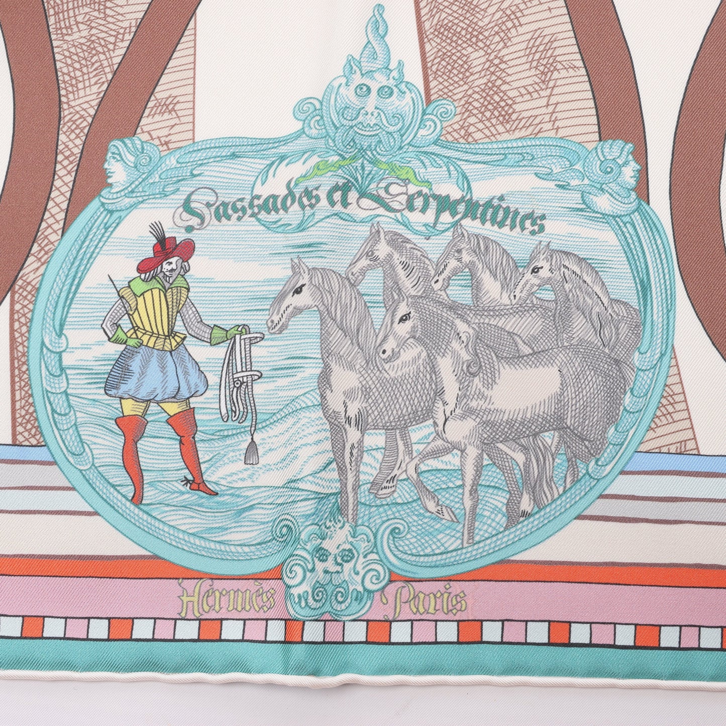 Hermès Carré Double face 90 "Passard D Serpentin" 100% Silk Scarf in Brown x Green