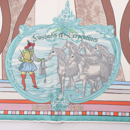 Hermès Carré Double face 90 "Passard D Serpentin" 100% Silk Scarf in Brown x Green