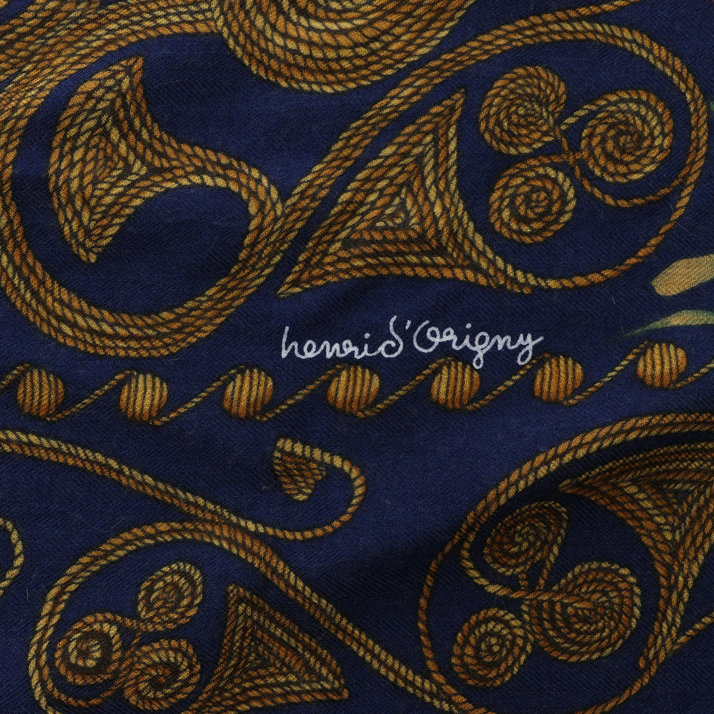 Hermès Carré Geant "ARABESQUES" Cashemere & Silk Scarf in Navy Blue x Red