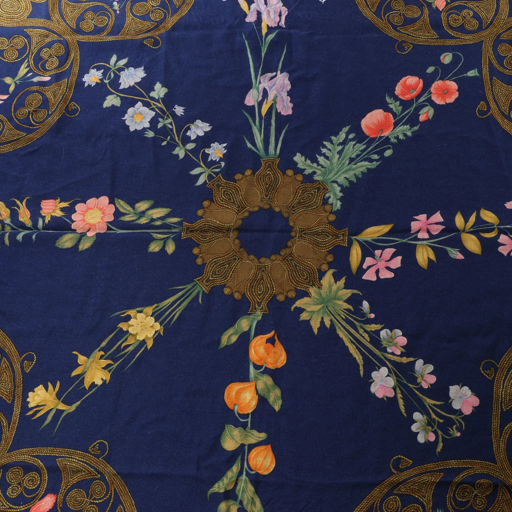 Hermès Carré Geant "ARABESQUES" Cashemere & Silk Scarf in Navy Blue x Red