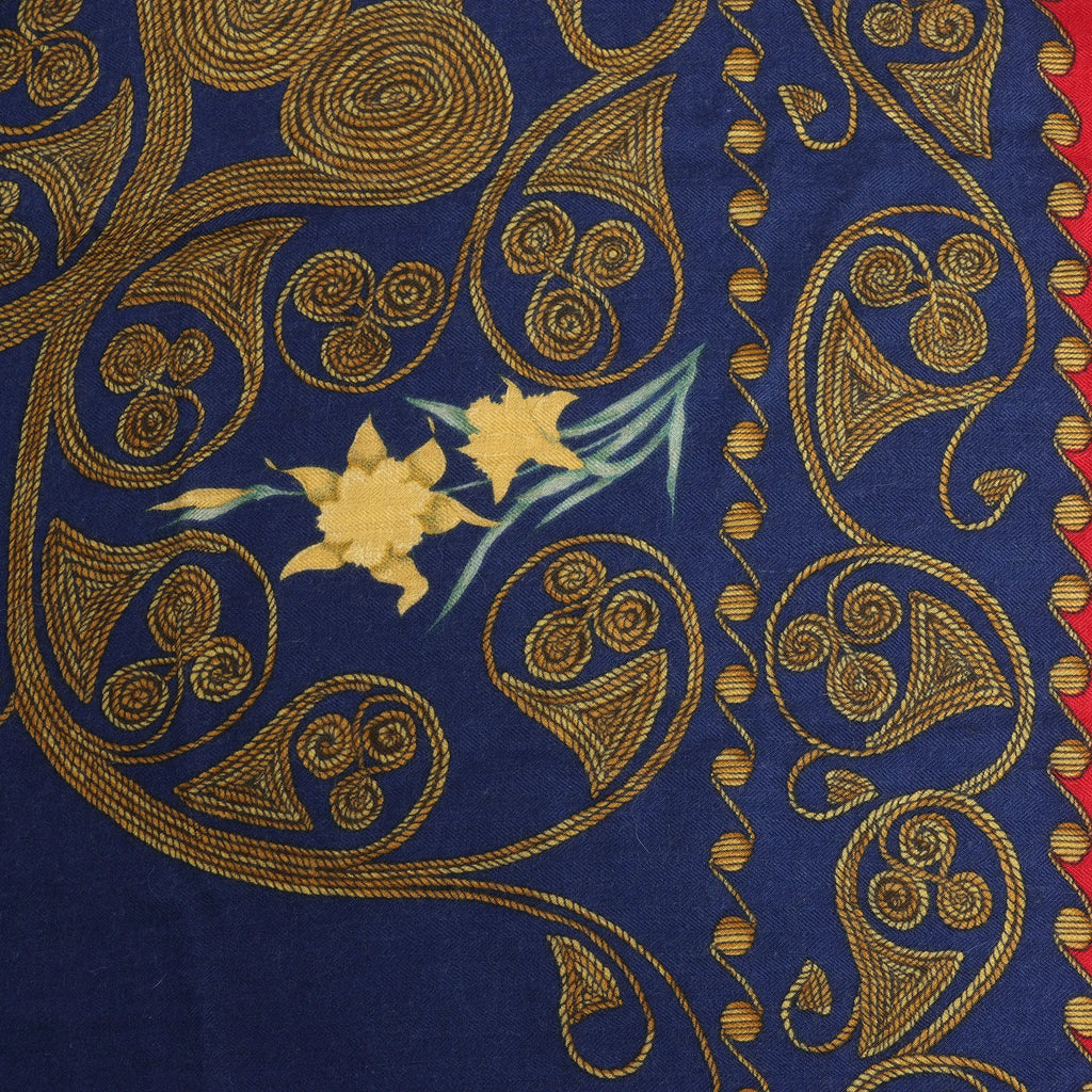 Hermès Carré Geant "ARABESQUES" Cashemere & Silk Scarf in Navy Blue x Red