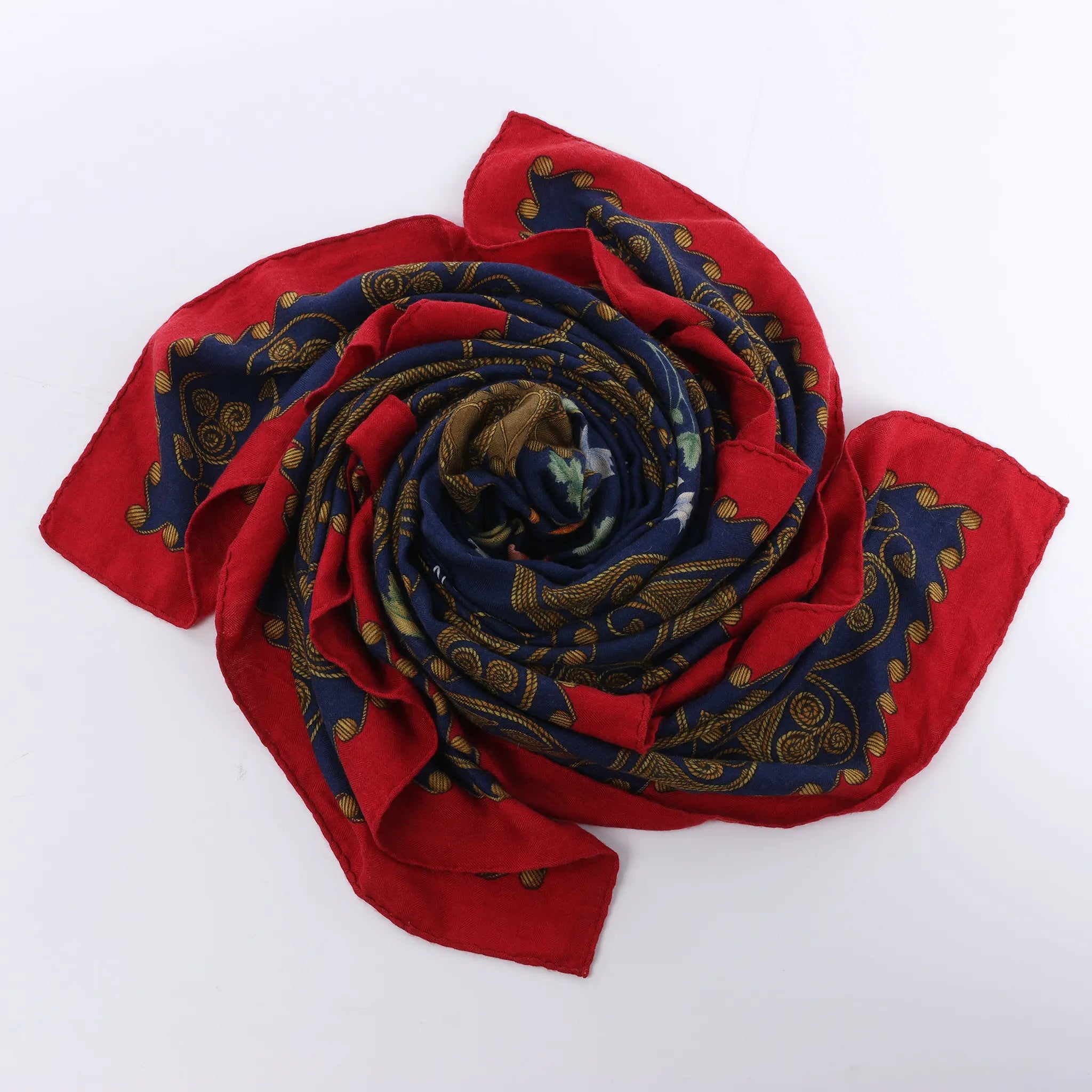Hermès Carré Geant "ARABESQUES" Cashemere & Silk Scarf in Navy Blue x Red