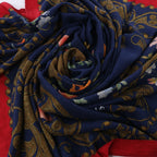 Hermès Carré Geant "ARABESQUES" Cashemere & Silk Scarf in Navy Blue x Red