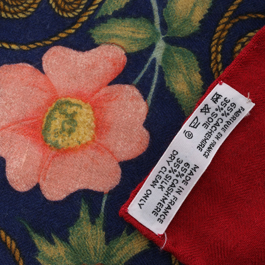 Hermès Carré Geant "ARABESQUES" Cashemere & Silk Scarf in Navy Blue x Red