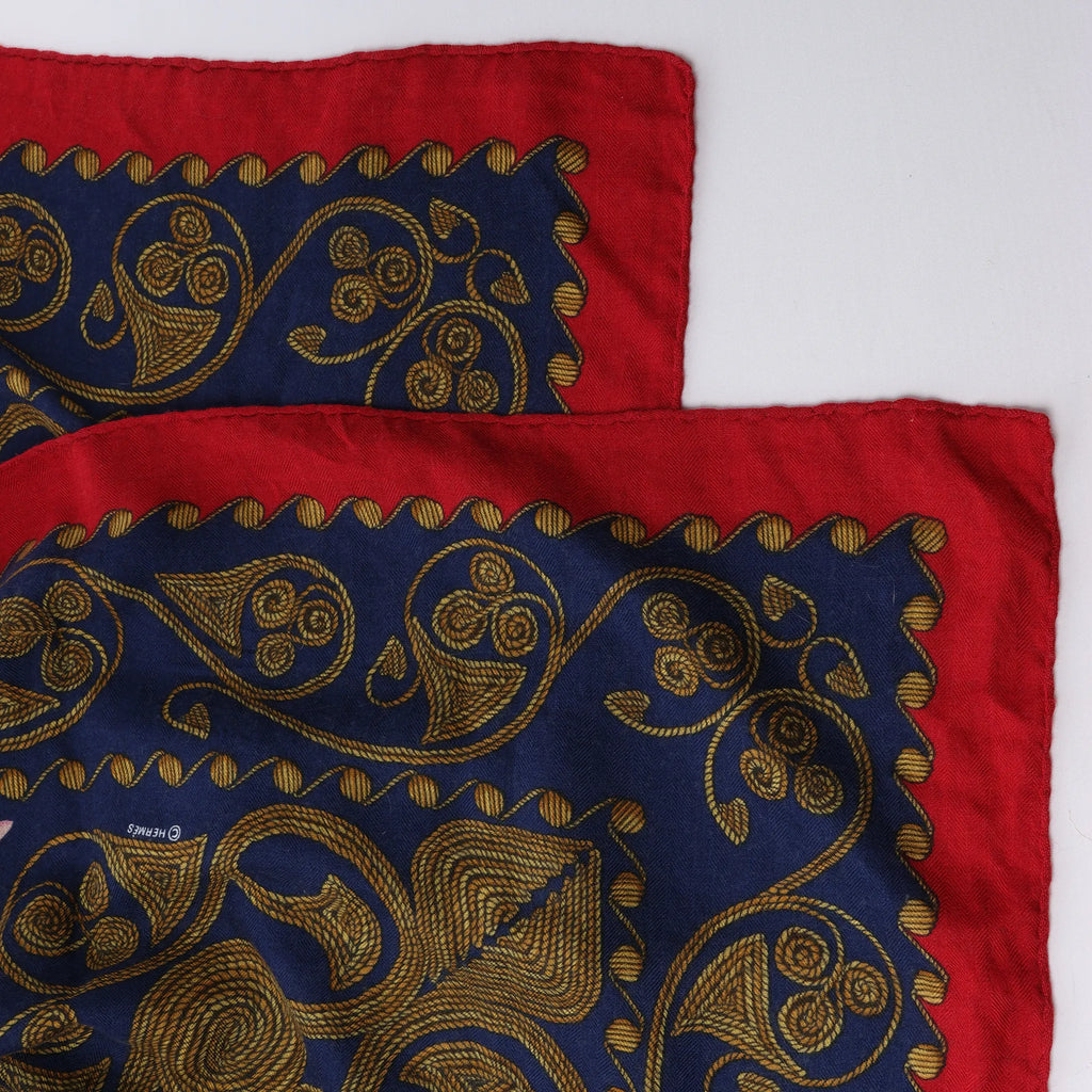 Hermès Carré Geant "ARABESQUES" Cashemere & Silk Scarf in Navy Blue x Red